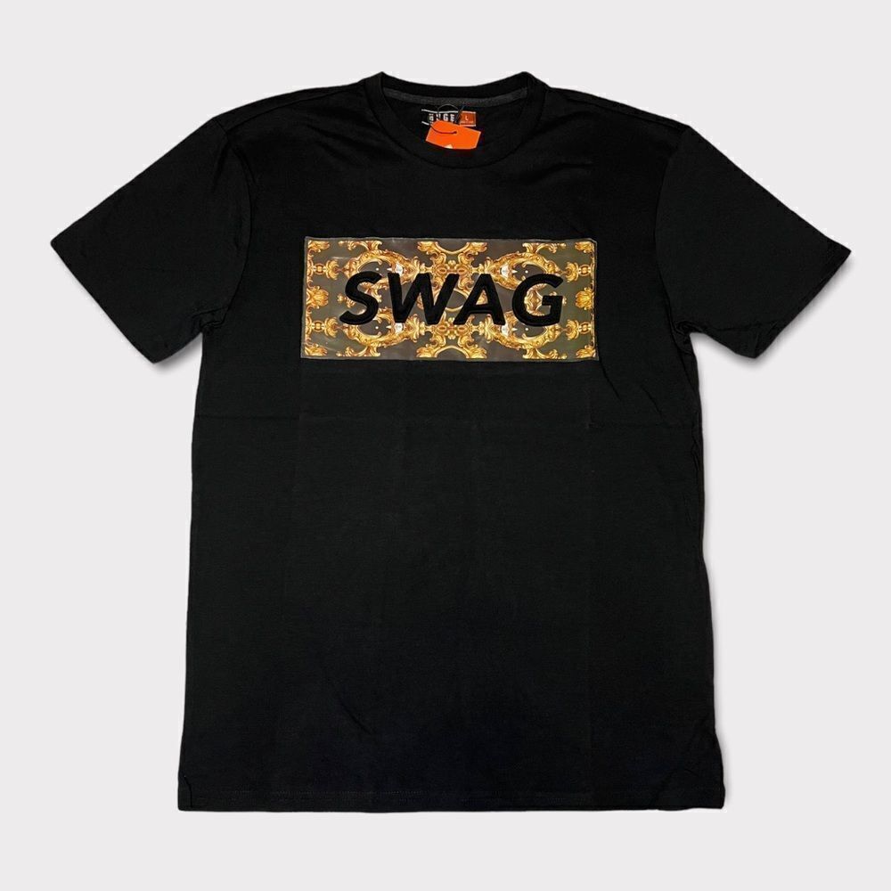 Huge Fashion Exchange Men’s Black Swag Embossed Tee Size Large